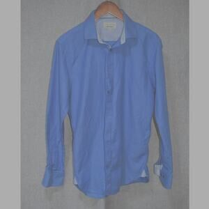 Ted Baker Endurance Blue Textured Cotton Button-Down Shirt 16 (34/35)